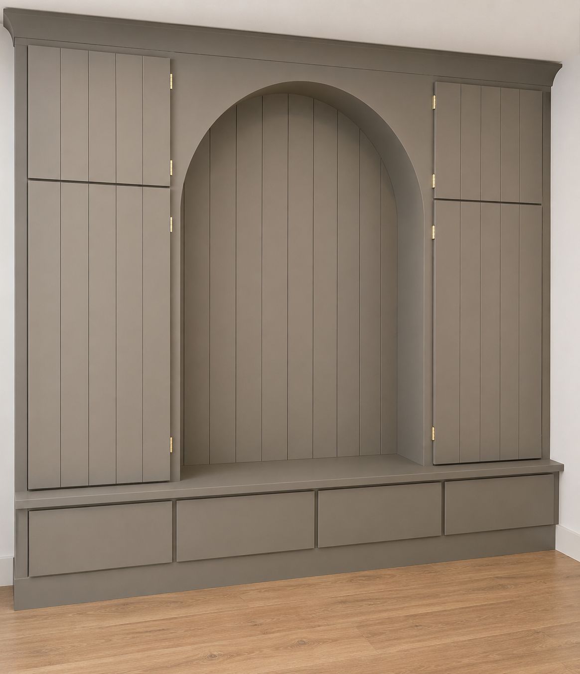 Mudroom built-in with doors and drawers