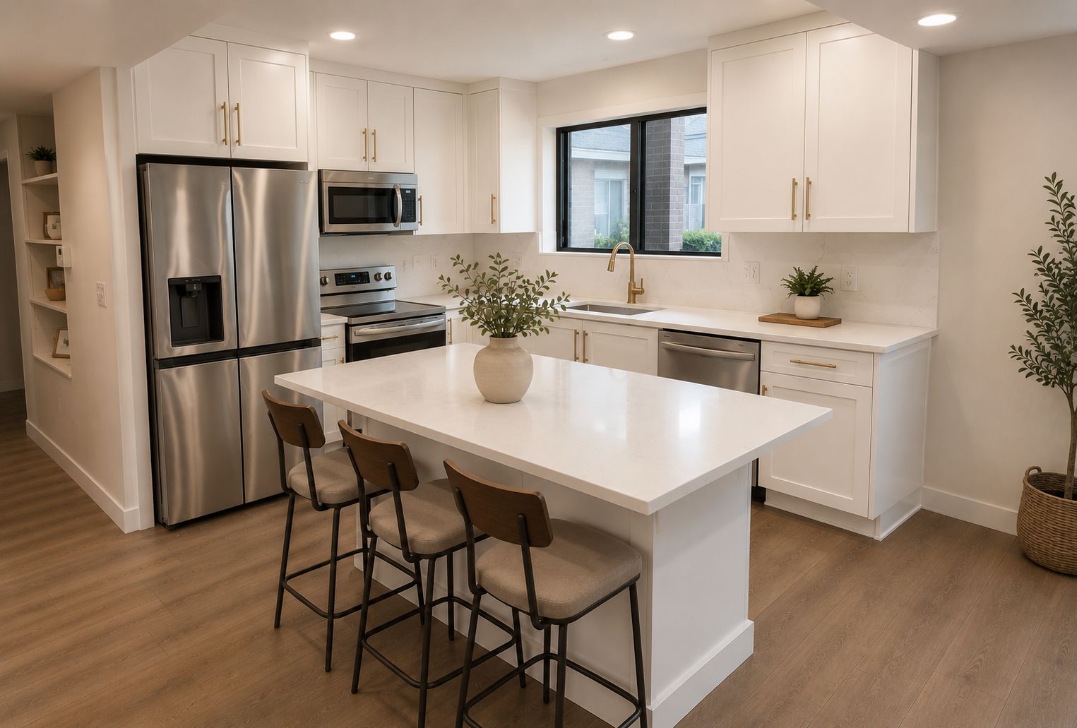 Kitchen renovation with quartz island